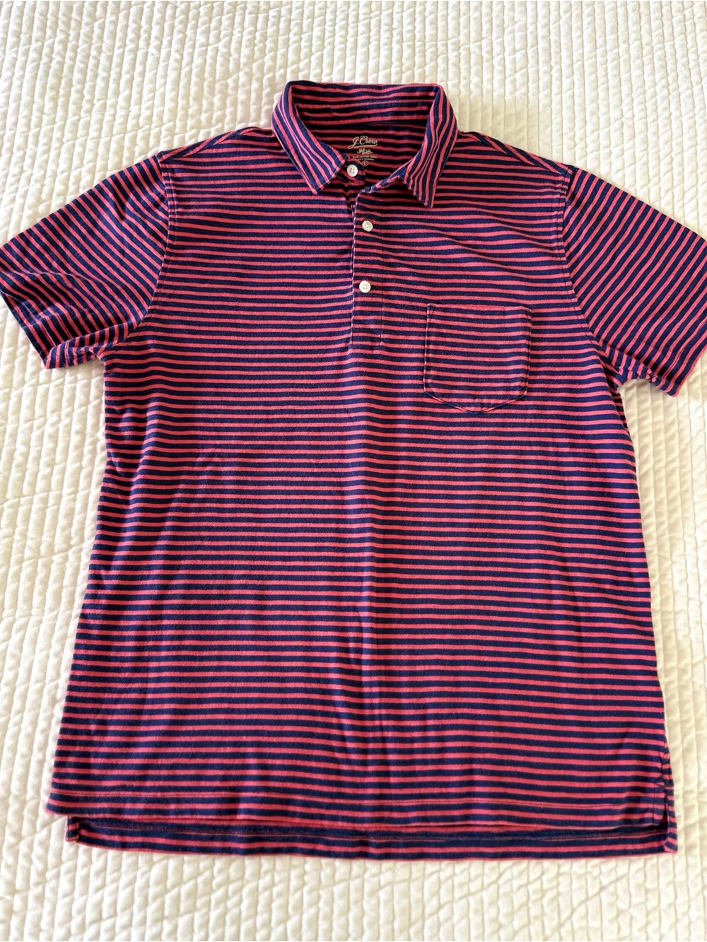 J Crew Men's Striped Polo Shirt - Washed Red & Navy